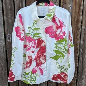 Chico's 3 Jacket Blazer Pink White Watercolor 16